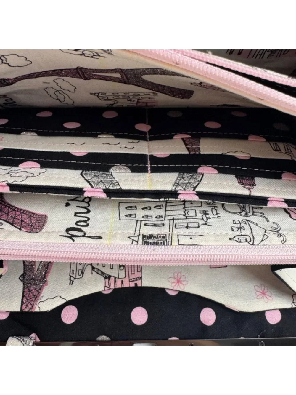 Handmade Clutch Small Shoulder Bag Purse Paris White Pink Glitter Fun Girly